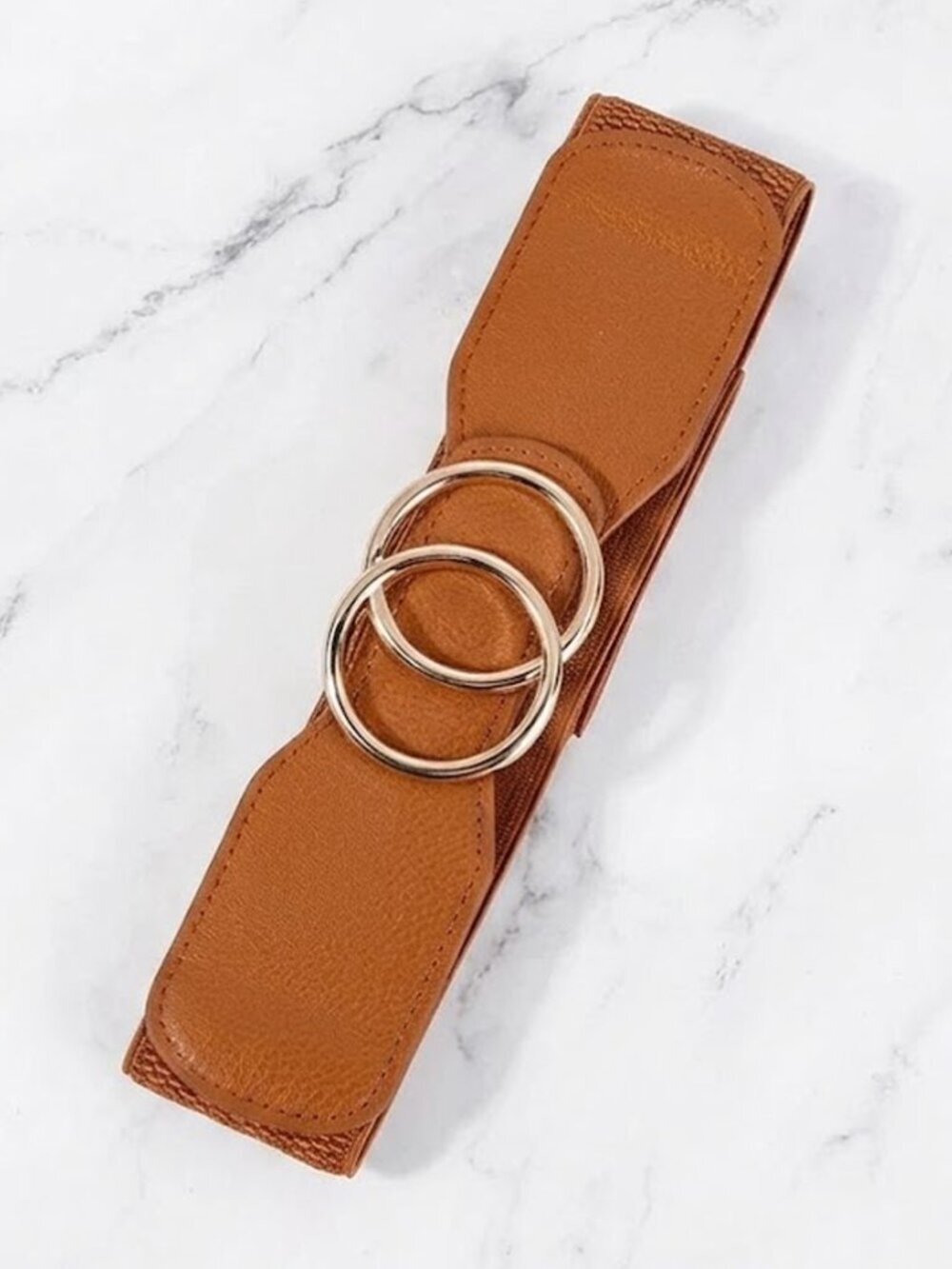 Ladies Brown Double Circle Stretch Belt - Picture 2 of 7